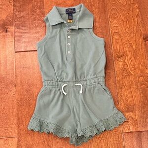 Toddler Girls Polo Ralph Lauren Eyelet Mesh Polo Romper Playsuit - 3T - Green